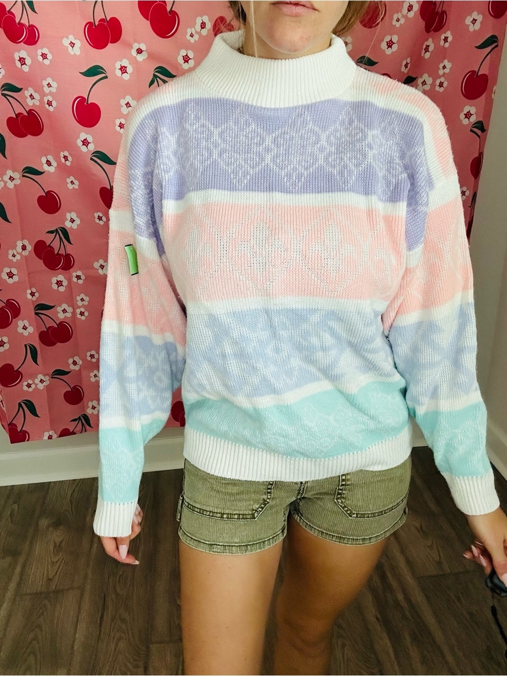 Pastel Stripe Cowl-Neck Sweater in Lavender, Pink & Mint